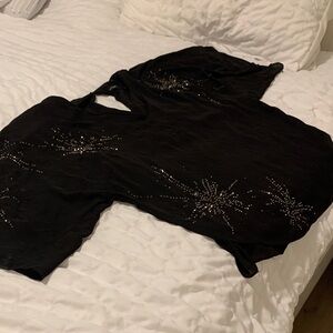 White House Black Market Black Top with Silver Embellishments